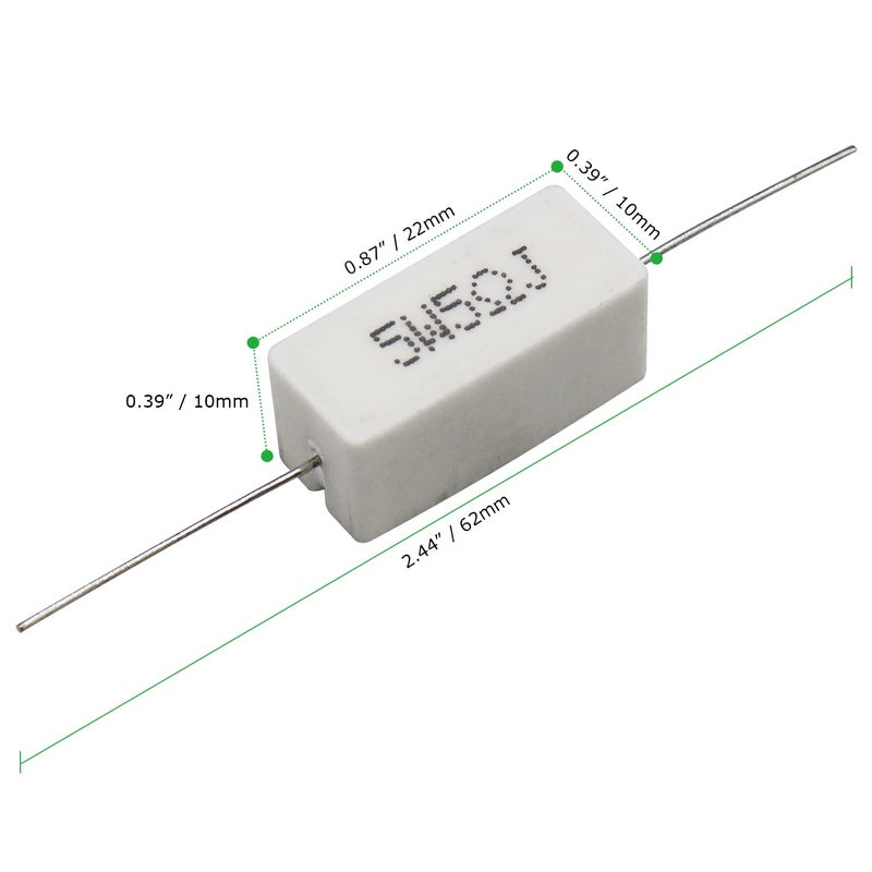 Dimlove Cement Resistor,10 PCS 5W 5 Ohm 5% Axial Lead Wire Resistor White Wound Fixed Ceramic Cement Resistors Wirewound Cement Power Resistors Flame Heat Moisture Resistance Precharge Horizontal Resistors - Image 3